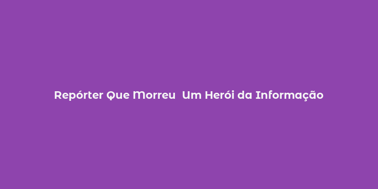 Repórter Que Morreu  Um Herói da Informação