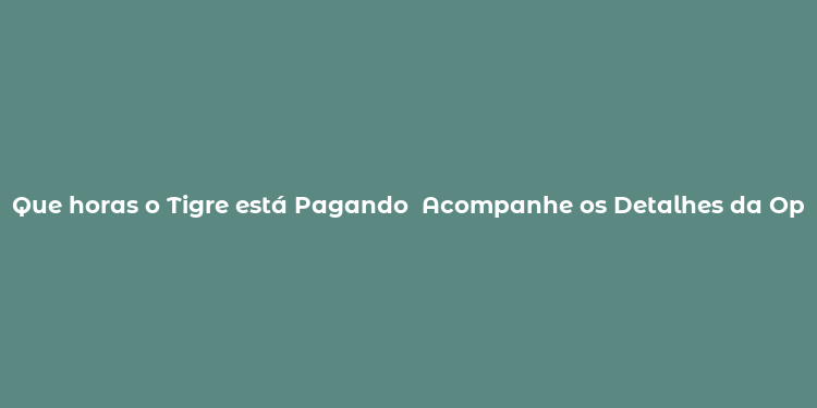 Que horas o Tigre está Pagando  Acompanhe os Detalhes da Operação