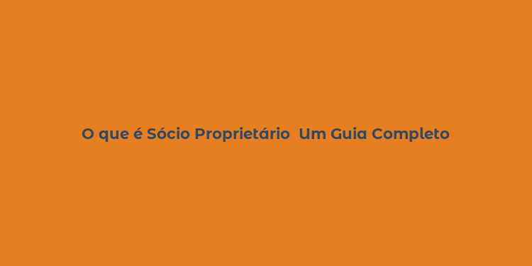 O que é Sócio Proprietário  Um Guia Completo