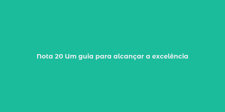 Nota 20 Um guia para alcançar a excelência