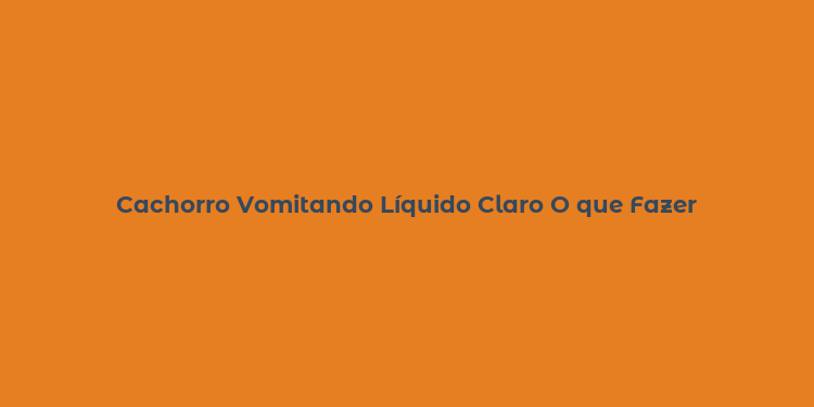 Cachorro Vomitando Líquido Claro O que Fazer