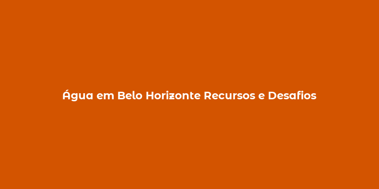 Água em Belo Horizonte Recursos e Desafios